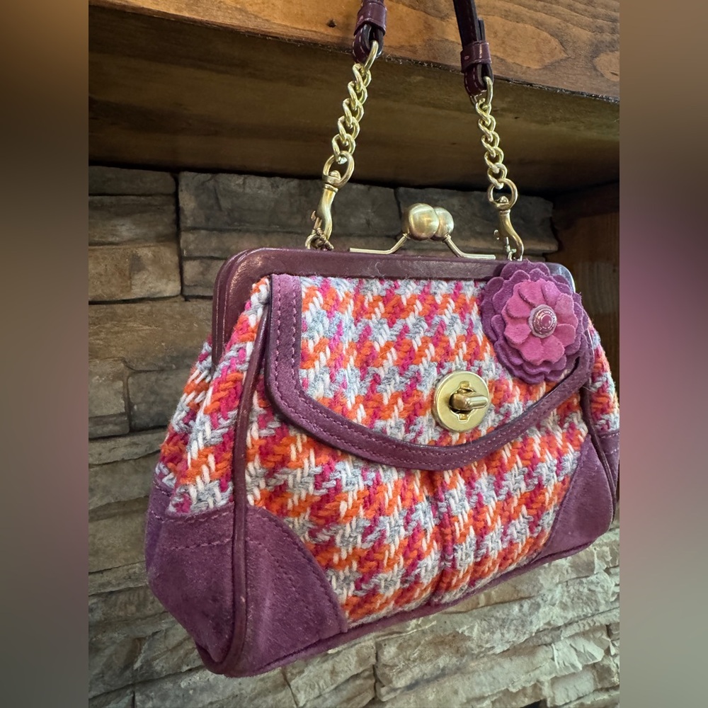 COACH Vintage Houndstooth Tweed & Suede mini Kisslock Bag - Picture 3 of 9